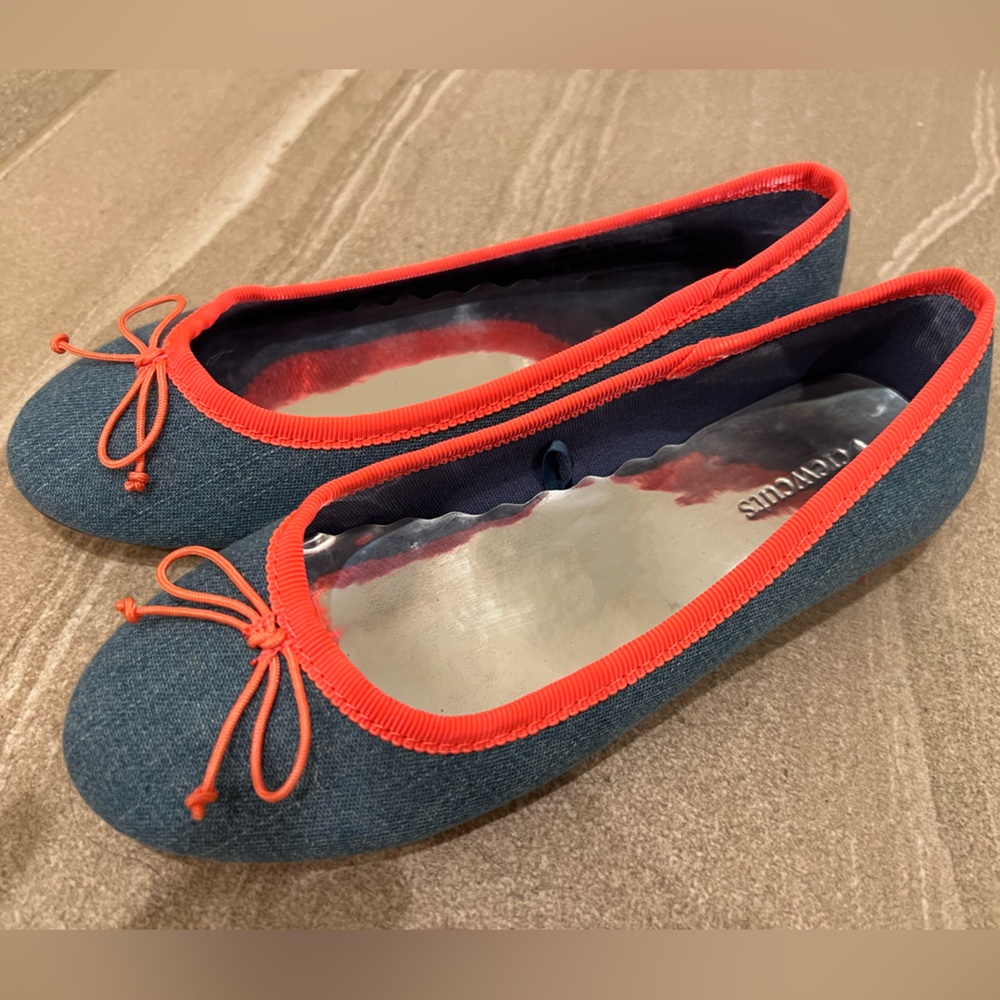 NWOT Girls Crewcuts Flats Size 1 Denim Blue / Coral